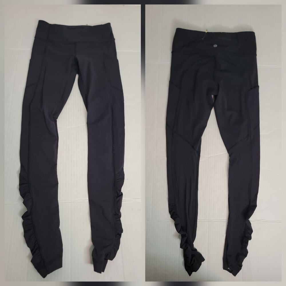 Lululemon SZ 4 Leggings Side Pockets Ruched Reflective Ankle Black Womens